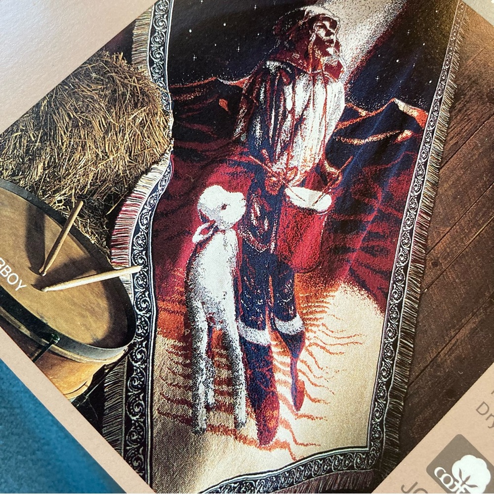 Vintage Christmas Little Drummer Boy Cotton Throw Blanket - Picture 3 of 9